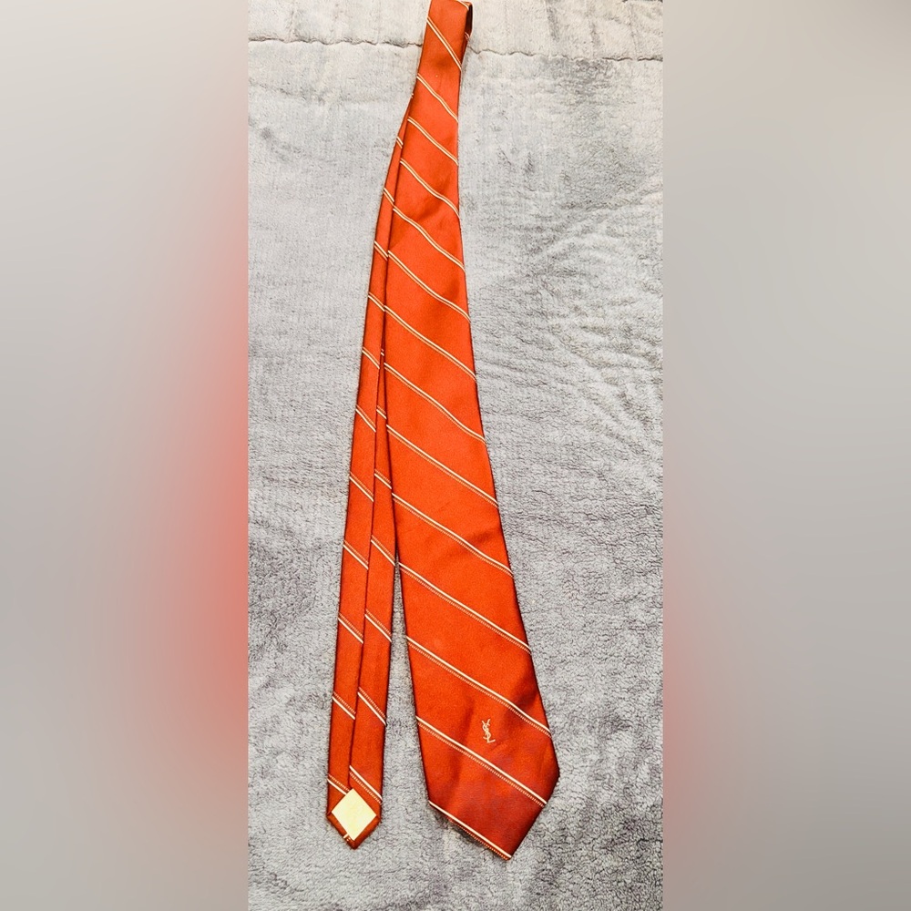 Vintage Yves Saint Laurent (YSL) burgundy and cream striped regimental necktie
